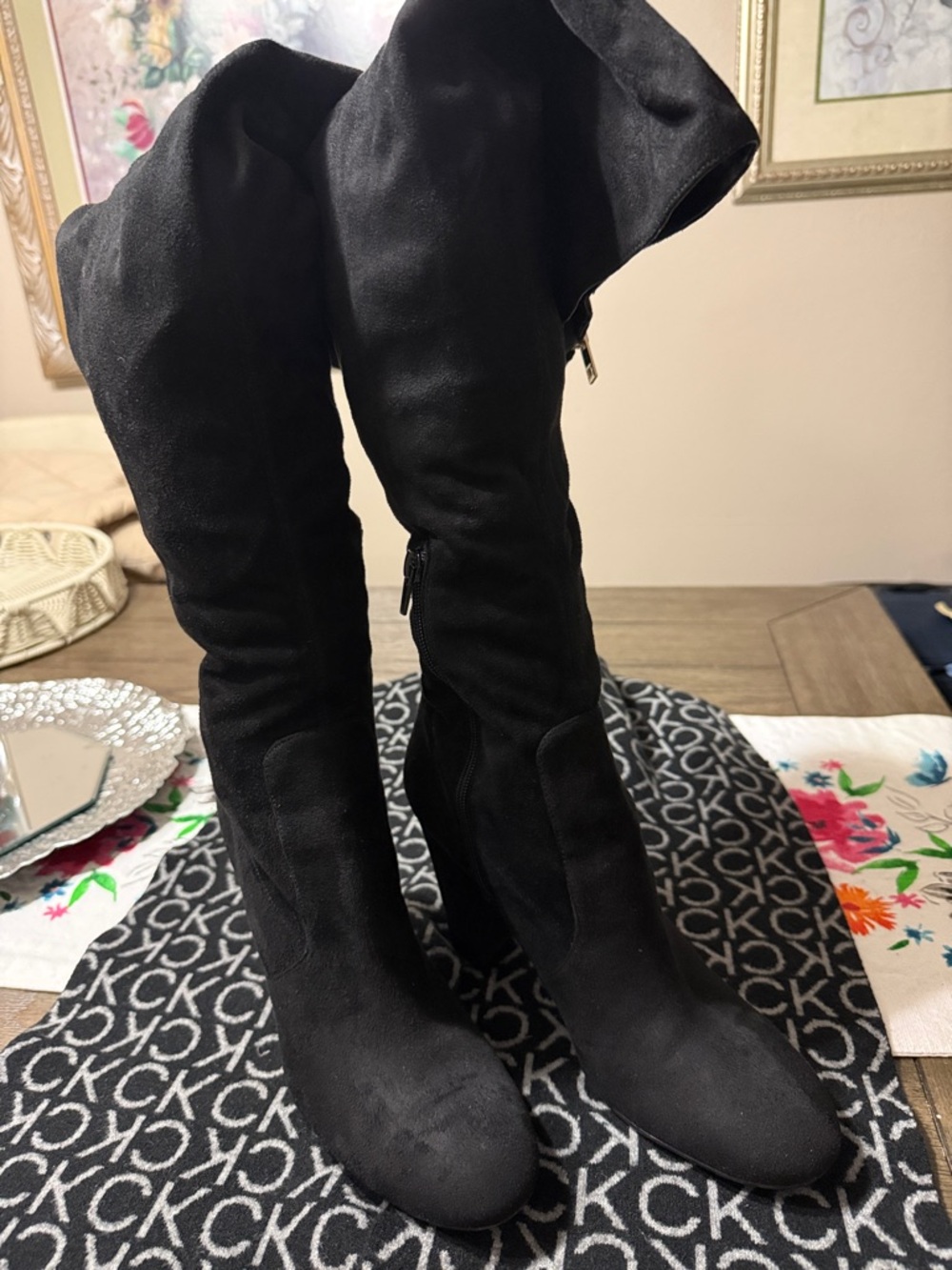 Ivanka Trump Black Over-the-Knee Suede-Look Boots